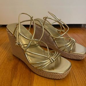 Marc Fisher Sarah Gold Strappy Wedge Sandals